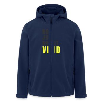Not Just Bright - Vivid gelb - Recycelte Männer Softshell-Jacke von Stanley/Stella - Navy - Vorne - AI Model Male 185 light (185cm)