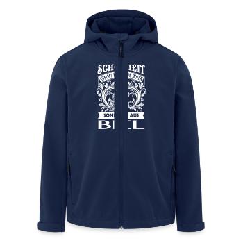 Beauty comes from Biel/Bienne - CH - Men’s Recycled Softshell Jacket by Stanley/Stella - navy - Front - AI Model Male 185 light (185cm)