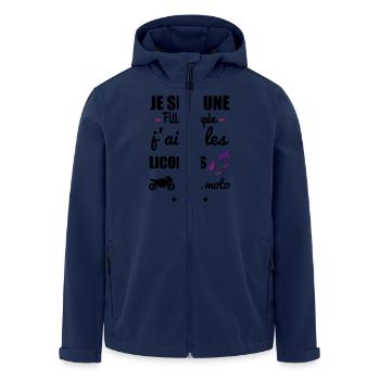 Fille simple licorne moto, motarde, cadeau licorne - Veste softshell homme en polyester recyclé Stanley/Stella - marine - Devant - AI Model Male 185 light (185cm)