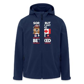 Too Nice to Be Taxed – Canada Trade Tariff Humor - Men’s Recycled Softshell Jacket by Stanley/Stella - navy - Front - AI Model Male 185 light (185cm)