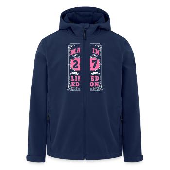 Vintage Born in 2017 made in 2017 8 years old. Art_202 - Men’s Recycled Softshell Jacket by Stanley/Stella - navy - Front - AI Model Male 185 light (185cm)