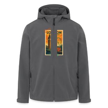 London Vintage Travel Illustration - England - Men’s Recycled Softshell Jacket by Stanley/Stella - anthracite - Front - AI Model Male 185 light (185cm)