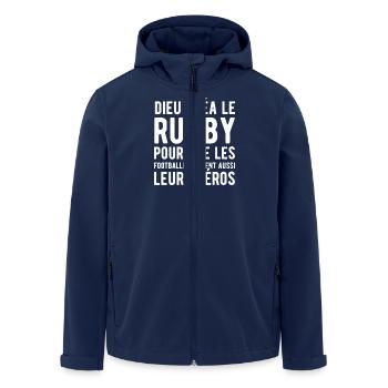 Dieu créa le rugby humour - Veste softshell homme en polyester recyclé Stanley/Stella - marine - Devant - AI Model Male 185 light (185cm)