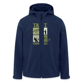 Forellenangeln Kunst – Vintage Fliegen- und Wurfdesign - Recycelte Männer Softshell-Jacke von Stanley/Stella - Navy - Vorne - AI Model Male 185 light (185cm)