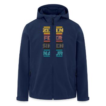 Zelten Singen Feuer Natur - Recycelte Männer Softshell-Jacke von Stanley/Stella - Navy - Vorne - AI Model Male 185 light (185cm)
