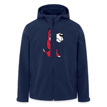 Hund Sitzt Sabbert Spucke Zunge Lustig Dumm Comic - Recycelte Männer Softshell-Jacke von Stanley/Stella - Navy - Vorne - AI Model Male 185 light (185cm)