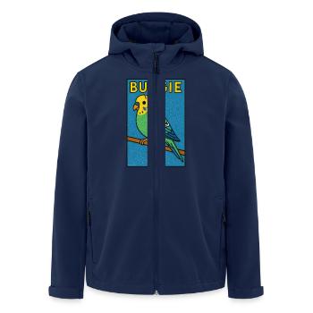 Budgie Cartoon - Weathered Look - Men’s Recycled Softshell Jacket by Stanley/Stella - navy - Front - AI Model Male 185 light (185cm)