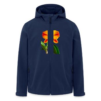 Cattleya Hybrid Orange Red Yellow Orchid Blossom - Men’s Recycled Softshell Jacket by Stanley/Stella - navy - Front - AI Model Male 185 light (185cm)