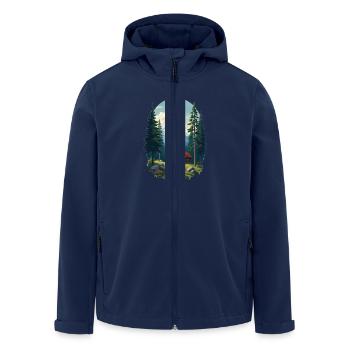 Cabane pixélisée dans les bois - Veste softshell homme en polyester recyclé Stanley/Stella - marine - Devant - AI Model Male 185 light (185cm)