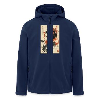 Art floral de l’encre Geisha - Veste softshell homme en polyester recyclé Stanley/Stella - marine - Devant - AI Model Male 185 light (185cm)