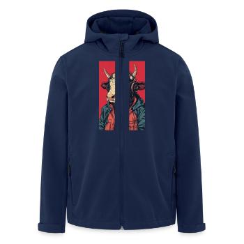 Hipster Kuh mit Kopfhörern - Recycelte Männer Softshell-Jacke von Stanley/Stella - Navy - Vorne - AI Model Male 185 light (185cm)