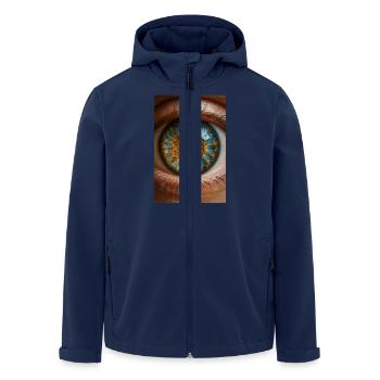 Iris bleu feu Gros plan - Veste softshell homme en polyester recyclé Stanley/Stella - marine - Devant - AI Model Male 185 light (185cm)