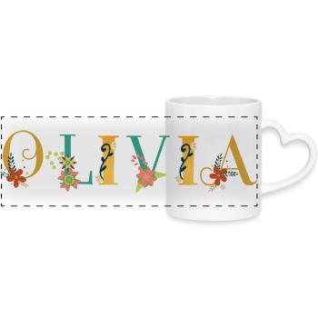 OLIVIA Name Art With Flowers Embroidered - Panoramic mug with heart handle - white - Front