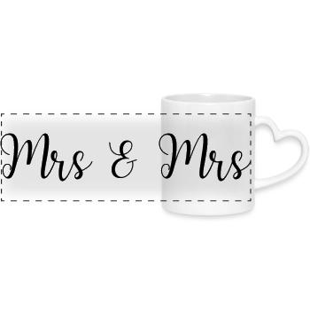 Mrs and Mrs wedding lesbian couple - Panoramic mug with heart handle - white - Front