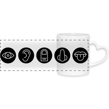 Cinq sens, organes sensoriels - Mug panoramique avec anse en forme de cœur - blanc - Devant
