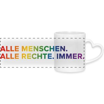 All people. All rights reserved. Always. – Statement - Panoramic mug with heart handle - white - Front