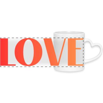 LOVE Font Gradient Typo in Red Orange - Panoramic mug with heart handle - white - Front