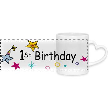 Birthday - Panoramic mug with heart handle - white - Front