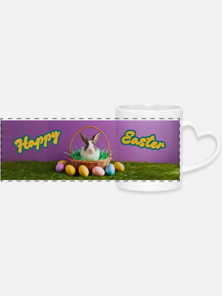 Happy Easter - Panoramatasse mit Herzhenkel - Weiß