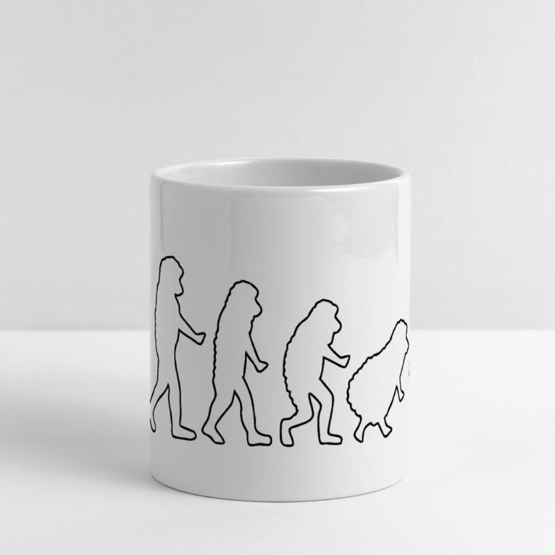 Evolution to Sheep: Herd Mindset Panoramic mug with heart handle