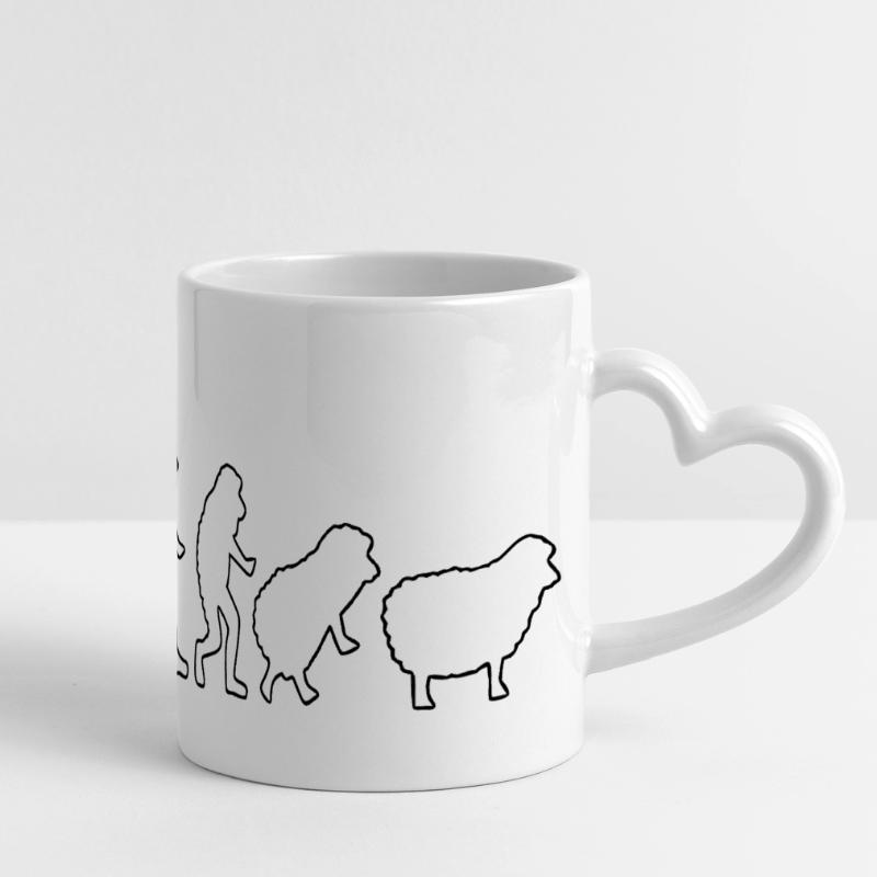 Evolution to Sheep: Herd Mindset Panoramic mug with heart handle