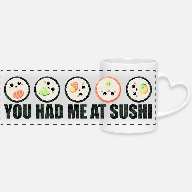 Sushi Lustiger Spruch - You had me at sushi - Panoramic mug with heart handle - white