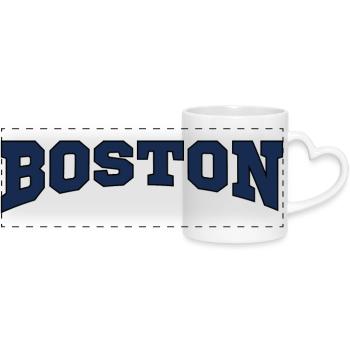 Boston Block Font Logo - Panoramic mug with heart handle - white - Front