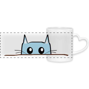 Cat Comic Table - Panoramic mug with heart handle - white - Front