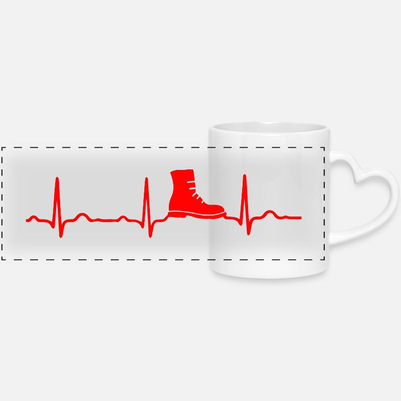 ECG HEARTBEAT RANDONNÉE Rouge BOOTS - Mug panoramique avec anse en forme de cœur - blanc
