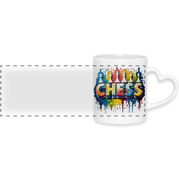 Schach mit Figuren, Farbe, schwarzem Rand - Panoramatasse mit Herzhenkel - Weiß - Vorne