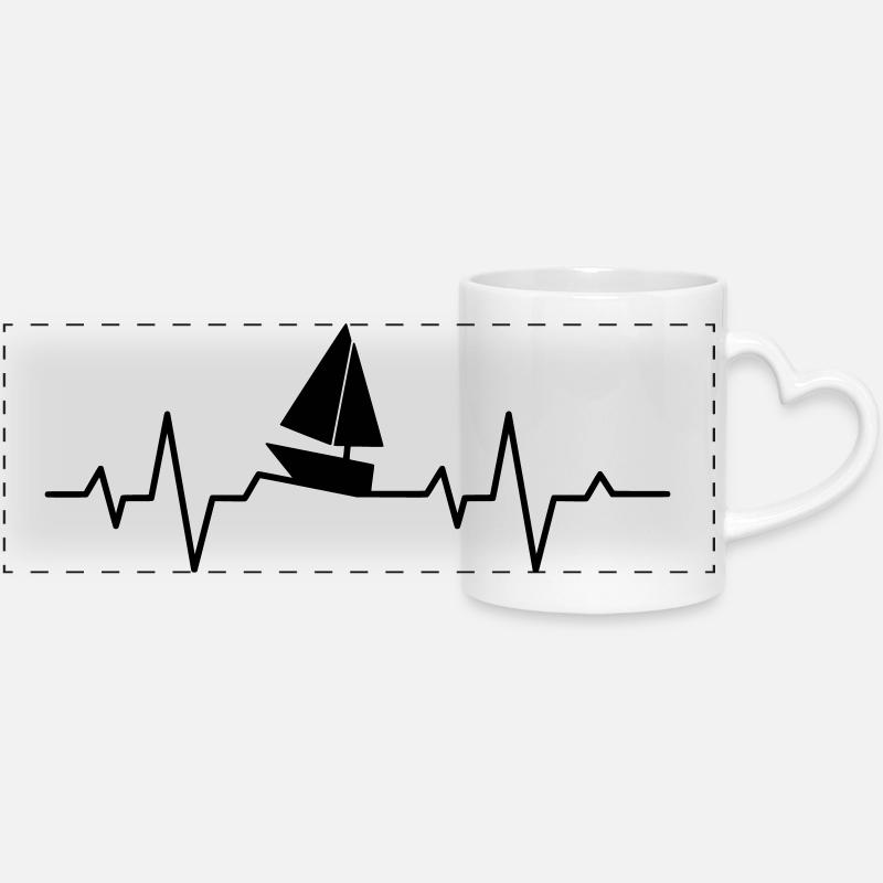 Gift for Sailor, Sailing Heartbeat Motif - Panoramic mug with heart handle - white