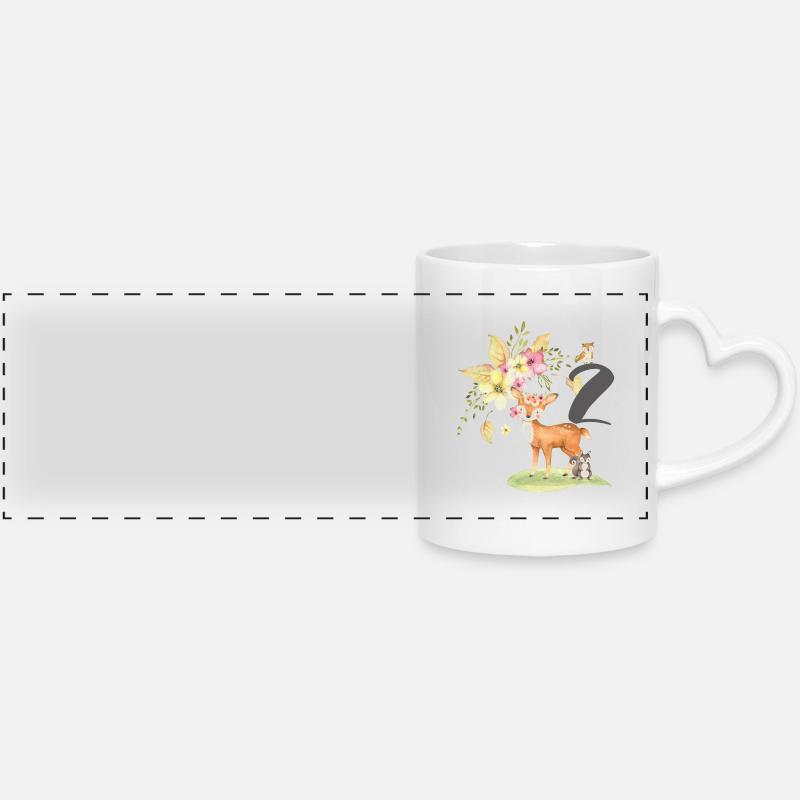 2nd birthday, two, second, birthday, forest animals - Panoramic mug with heart handle - white