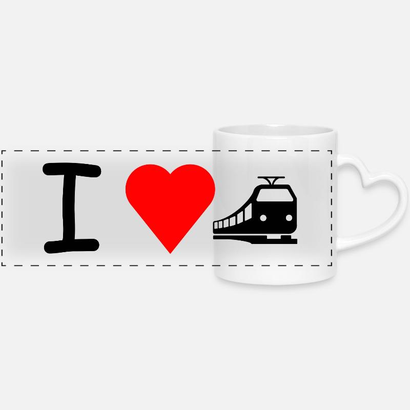I love train train railroad - Panoramic mug with heart handle - white
