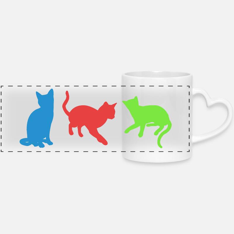 chats - Mug panoramique avec anse en forme de cœur - blanc