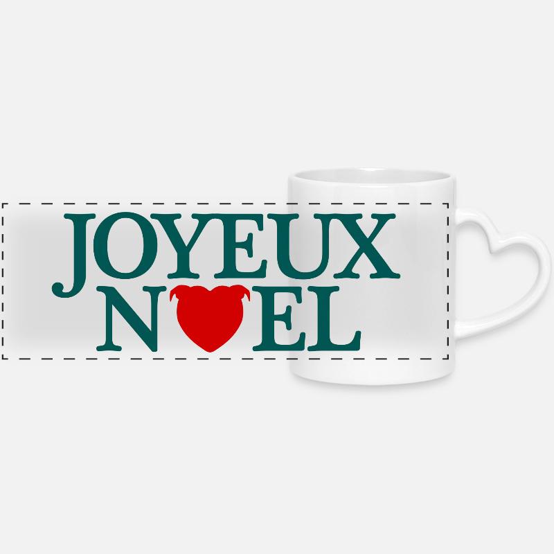 Joyeux Noël avec tête de staffie en forme de cœur - Mug panoramique avec anse en forme de cœur - blanc