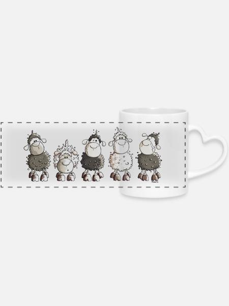 Funny Sheep - Schaf - Schafe - Panoramatasse mit Herzhenkel - Weiß