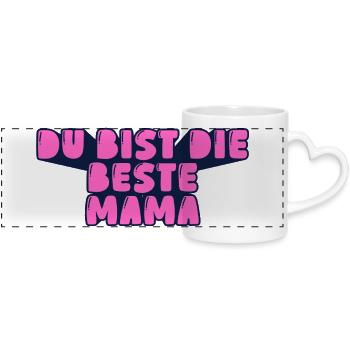 du bist die beste Mama - Panoramatasse mit Herzhenkel - Weiß - Vorne
