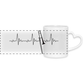 Trombone heartbeat frequency pulse ECG - Panoramic mug with heart handle - white - Front