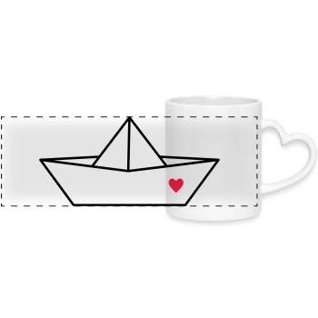 Boot Papier Schiff Herz I Hafen Liebe Geschenk - Panoramatasse mit Herzhenkel - Weiß - Vorne