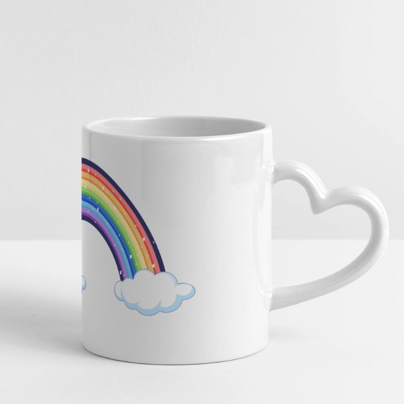 Lebendiger Regenbogen über den Wolken Panoramatasse mit Herzhenkel