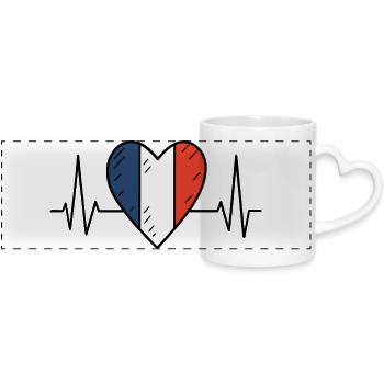 Frankreich Heartbeat Line Französische Flagge Liebe Design - Panoramatasse mit Herzhenkel - Weiß - Vorne