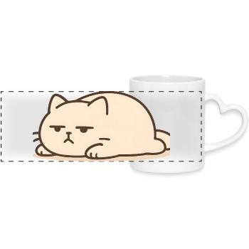 Sleeping cat in kawaii style - Panoramic mug with heart handle - white - Front
