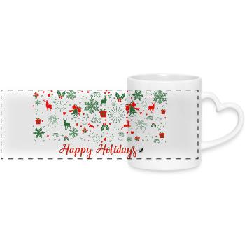 Motif de Noël en vert et rouge - Mug panoramique avec anse en forme de cœur - blanc - Devant