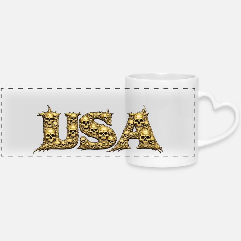 Gold Skull USA Emblem - Panoramic mug with heart handle - white
