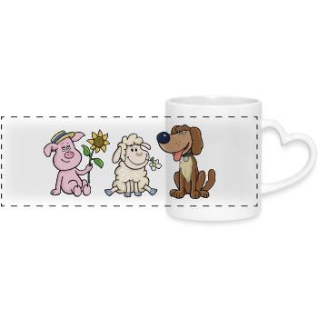 Tierisches Trio (Schweinchen, Schaf & Hund) - Panoramatasse mit Herzhenkel - Weiß - Vorne