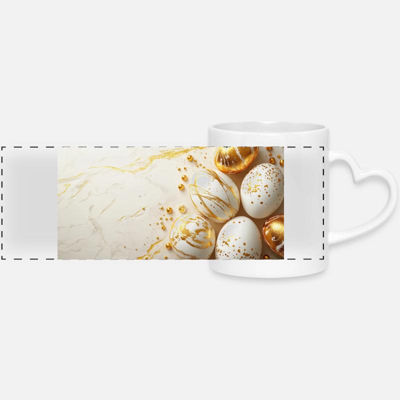 Golden Harmony Eggs - Panoramic mug with heart handle - white