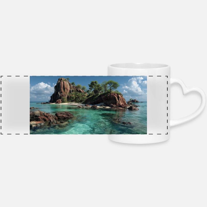 Crimson Island Dream - Panoramic mug with heart handle - white