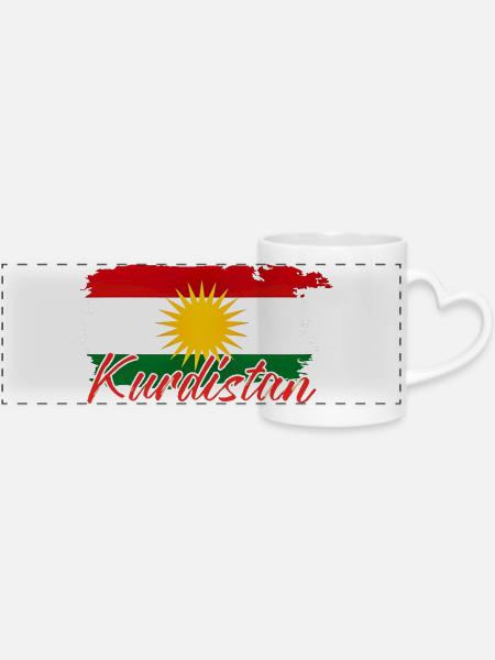 Kurdische Flagge mit Kurdistan Kurden - Panoramatasse mit Herzhenkel - Weiß