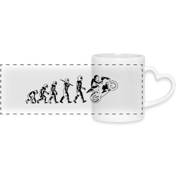 motorcycle evolution wheelie white print - Panoramic mug with heart handle - white - Front