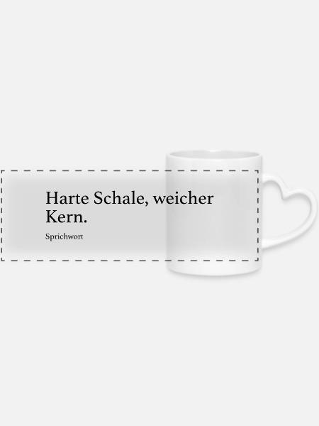 Harte Schale, weicher Kern. - Panoramatasse mit Herzhenkel - Weiß